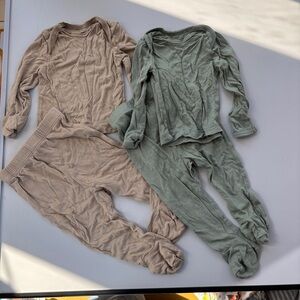 Solly Baby Two Matching Sets Top Bottom Cozy Beige Green Pajama Sets Size 0-3M